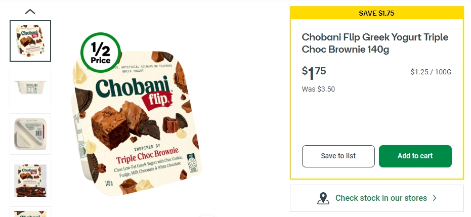 Chobani Flip多种口味酸奶半价！140g，现价$1.75！@ Woolworths