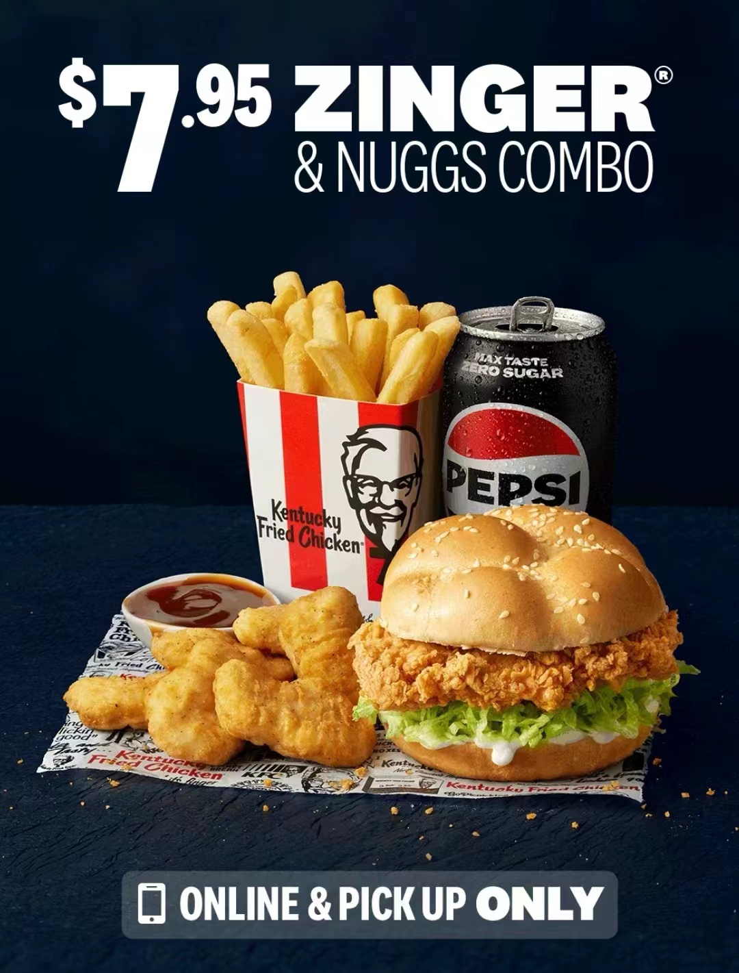 肯德基Zinger&NUGGS香辣汉堡套餐，价格$7.95！@ KFC
