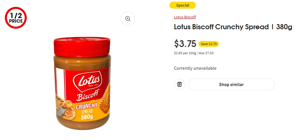 Lotus饼干碎 半价！380g，现价$3.75！@ Coles