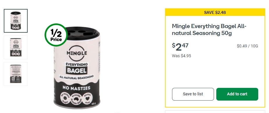 Mingle 全天然调味料半价！50g，$2.47！@ Woolworths