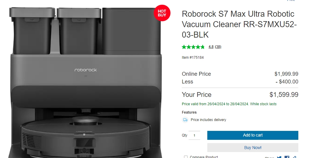 Costco本周优惠：Roborock S7真空扫地机器人，现价$1,599.99，省$400！