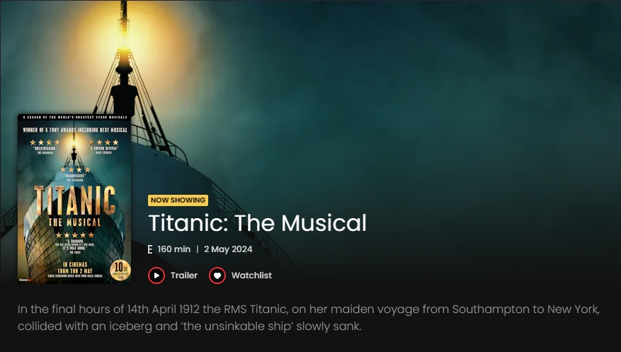 Titanic: The Musical 泰坦尼克号：音乐剧正在上映！@ Hoyts