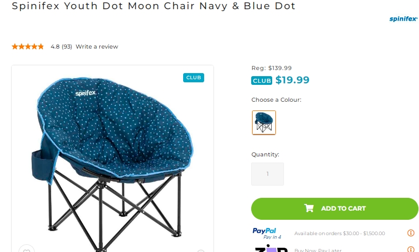 Spinifex海军蓝点月亮椅86%折扣！原价$139.99，会员价$19.99！@ Anaconda Stores
