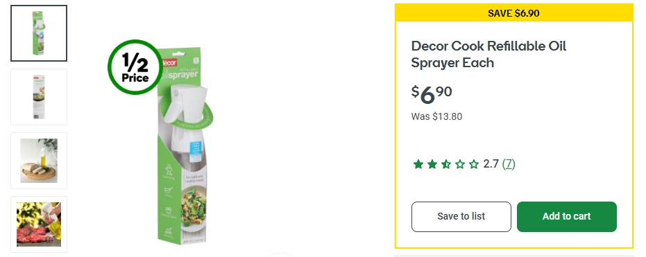 Decor可重复使用的喷油壶半价！现价$6.9！@ Woolworths