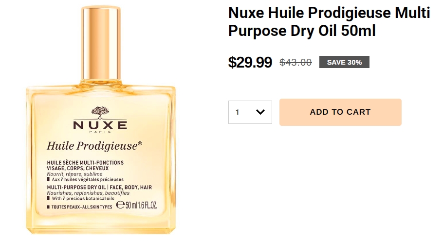 Nuxe花香味的多效干油，30%折扣！现价$29.99！@ Chemist Warehouse
