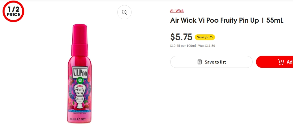Air Wick马桶喷雾半价！55毫升，现价$5.75！@ Coles