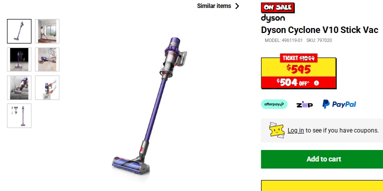 Dyson Cyclone V10 戴森真空吸尘器特价！45%折扣！现价$595！@ JB -Hi-Fi