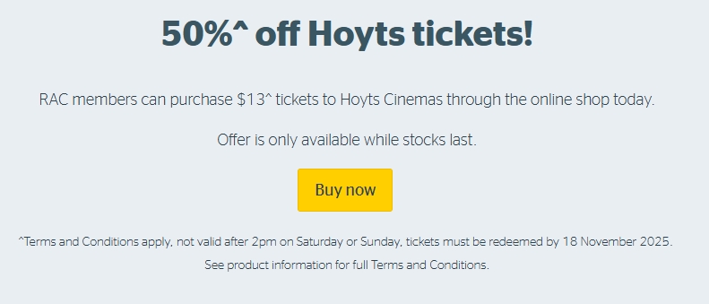 Hoyts 电影票半价购买！$13！@ RAC